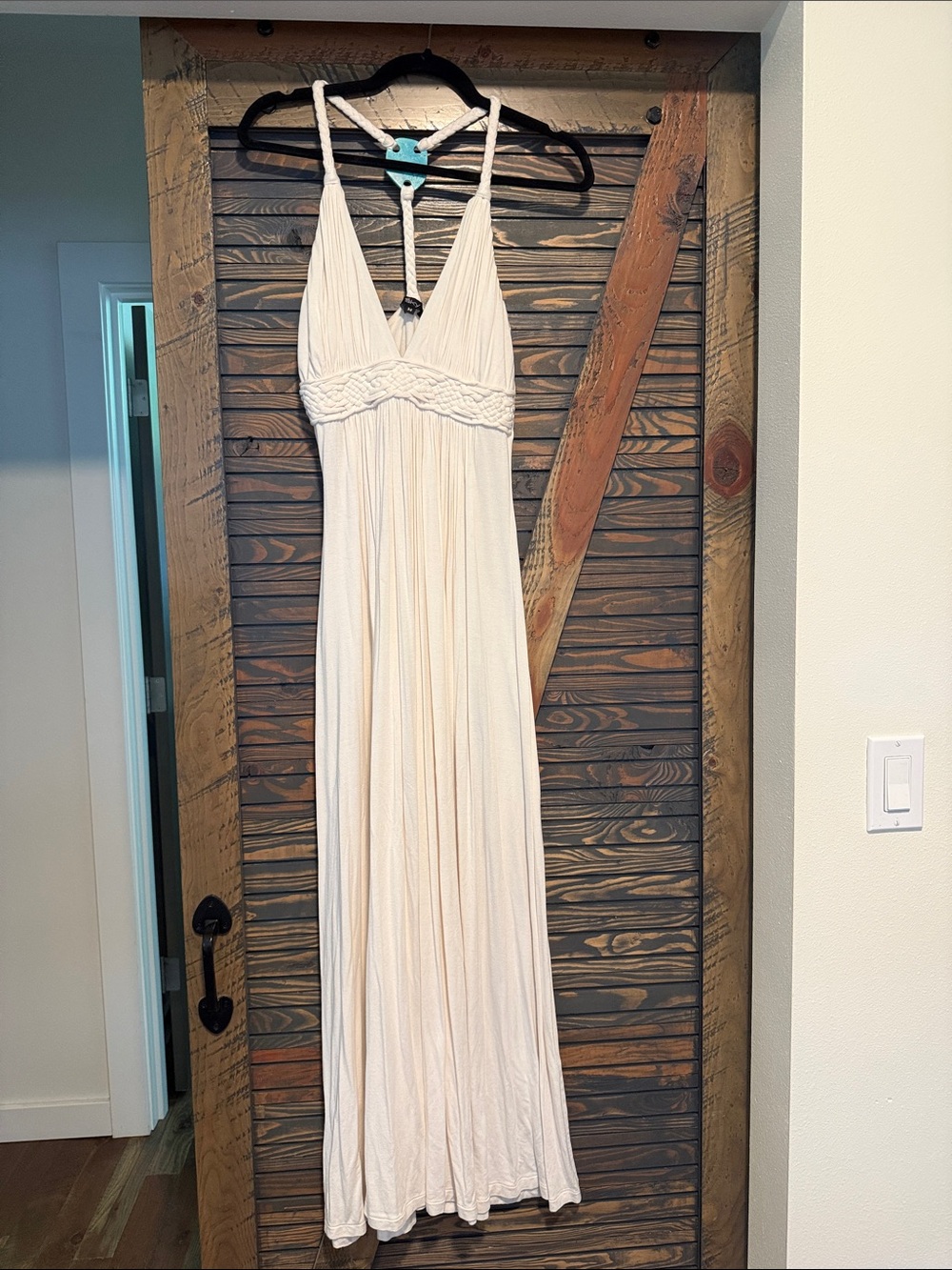 Sky Cream Halter Maxi Dress with Braided Waist